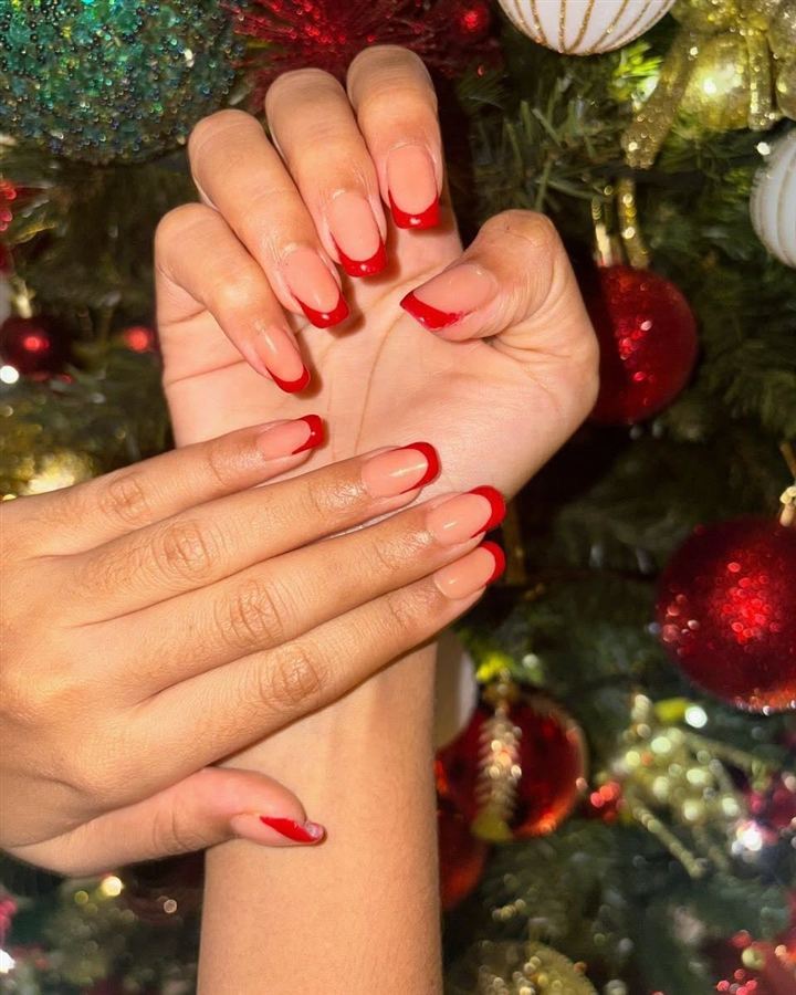 Red French tip nails